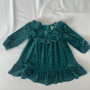 Tahari Forest Green Kids Dress with Gold Dots